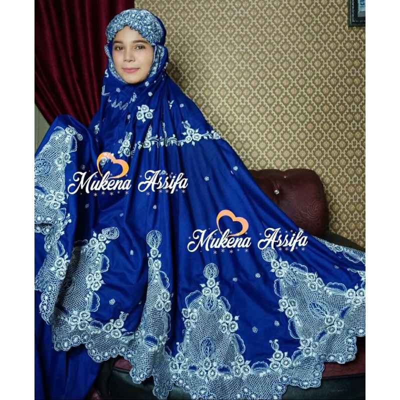 Mukena bordir padang bukittinggi bordir keliling tumpuk jumbo biru silver