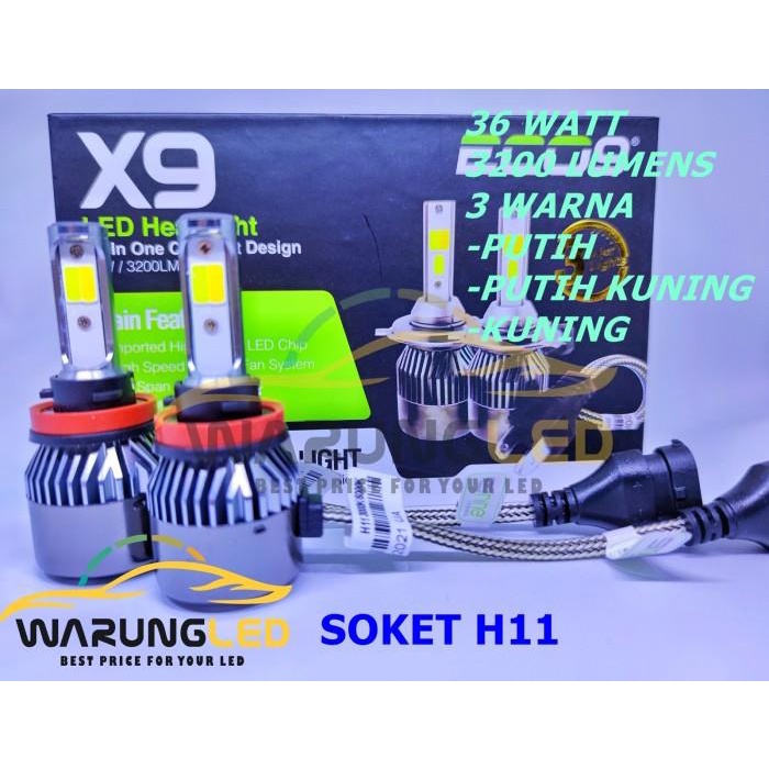 Lampu Led Foglamp Mobil Led X9 Eco9 Luminos H11 3 Warna Super Bright