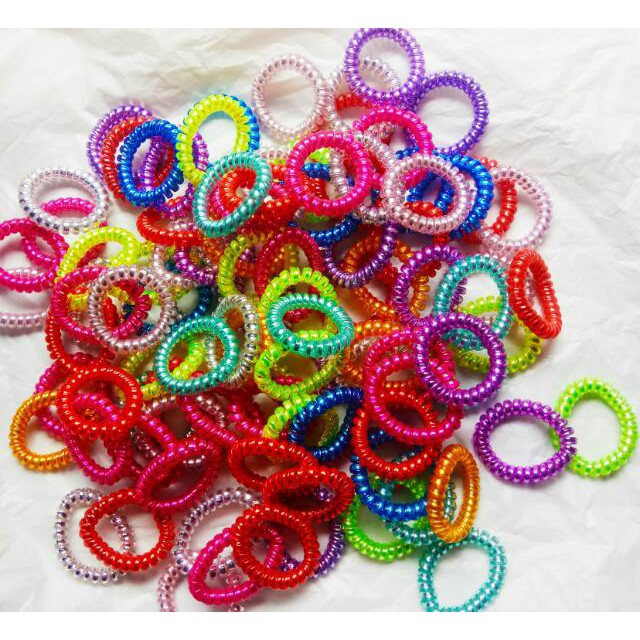 grosir  Karet spiral rambut metalik 12 PCS besar.