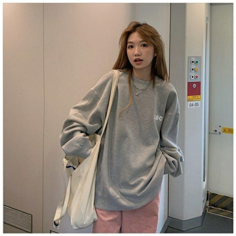 Sweater OVERSIZE CEC (S - 6XL XXXXL) Crewneck Korean Style Jumbo Bigsize Boy Girl Unisex Jaket Sweatshirts Fleece Harajuku S M L XL 2XL 3XL 4XL 5XL 6XL Grey Abu Muda Orange Hitam Mint Matcha