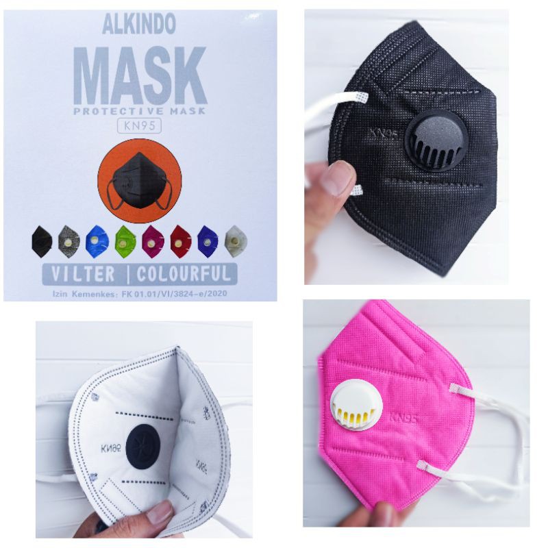 Masker KN95 Filter Respirator Medis Original Hitam Pink (Tidak Pengap)