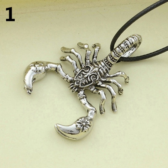 Hu Hu Hu Hu Hu Alat Bantu Pasang Kacamata♡ Kalung Tali Kulit Imitasi Liontin Kalajengking Scorpion Gaya Vintage Punk Untuk Pria