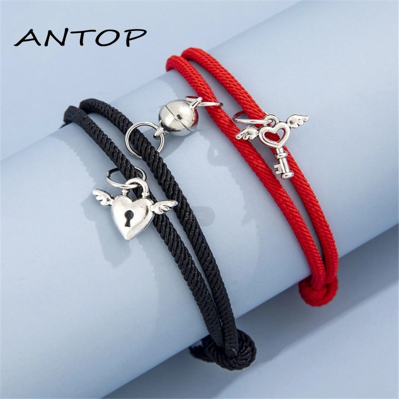 2pcs Gelang Couple Magnet Pasangan Sayap Cinta Kunci Unisex Fashion Aksesoris Hadiah