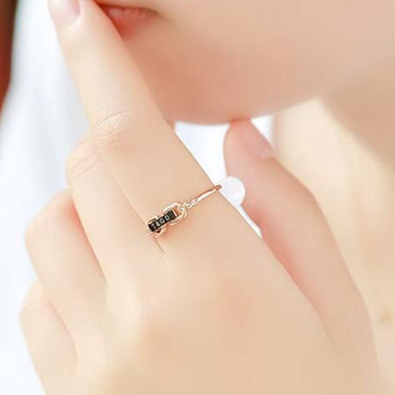 Cincin Berlian Rose Gold 18k | Cincin Ladies Desain Huruf | Perhiasan Stainless Steel Anti Air Tidak Luntur Tidak Alergi