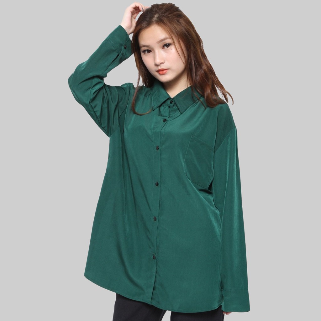 Monellina 0064 Kemeja Oversize Wanita Lengan Panjang Polos-5
