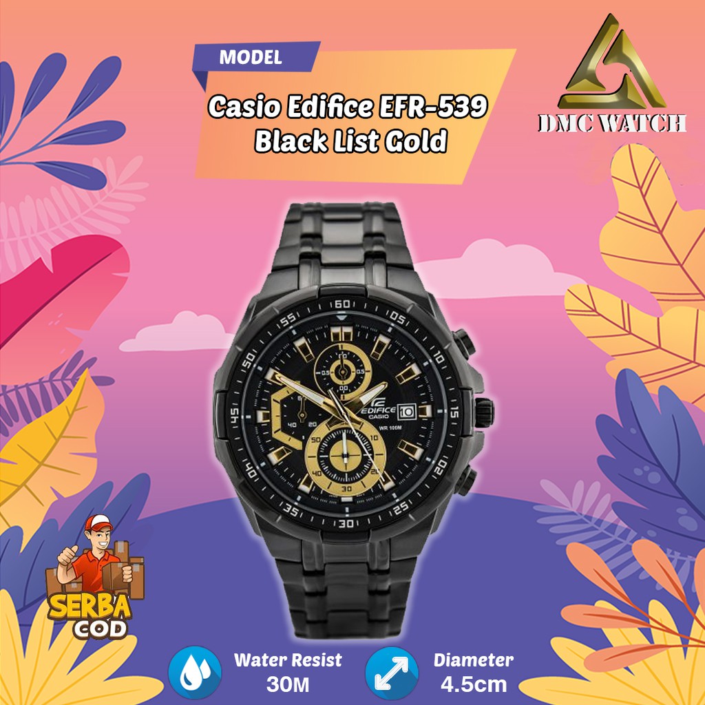 Jam Tangan Pria Casio Edifice EFR-539 Black List Gold Ori BM