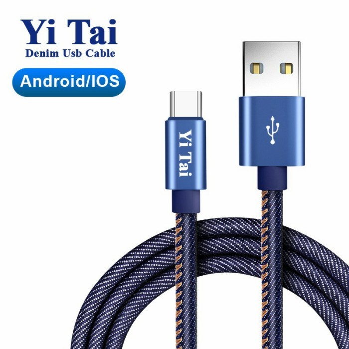 KABEL DATA DENIM YI TAI 25CM PREMIUM FAST CHARGE MICRO USB TYPE C