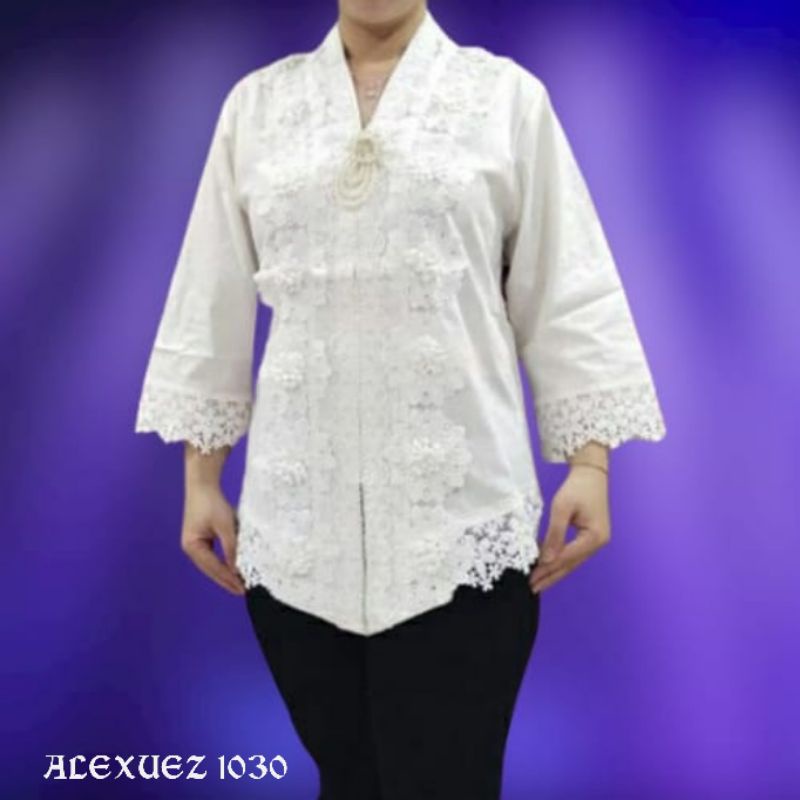 Kebaya Encim Putih Katun Kombinasi Brukat Premium