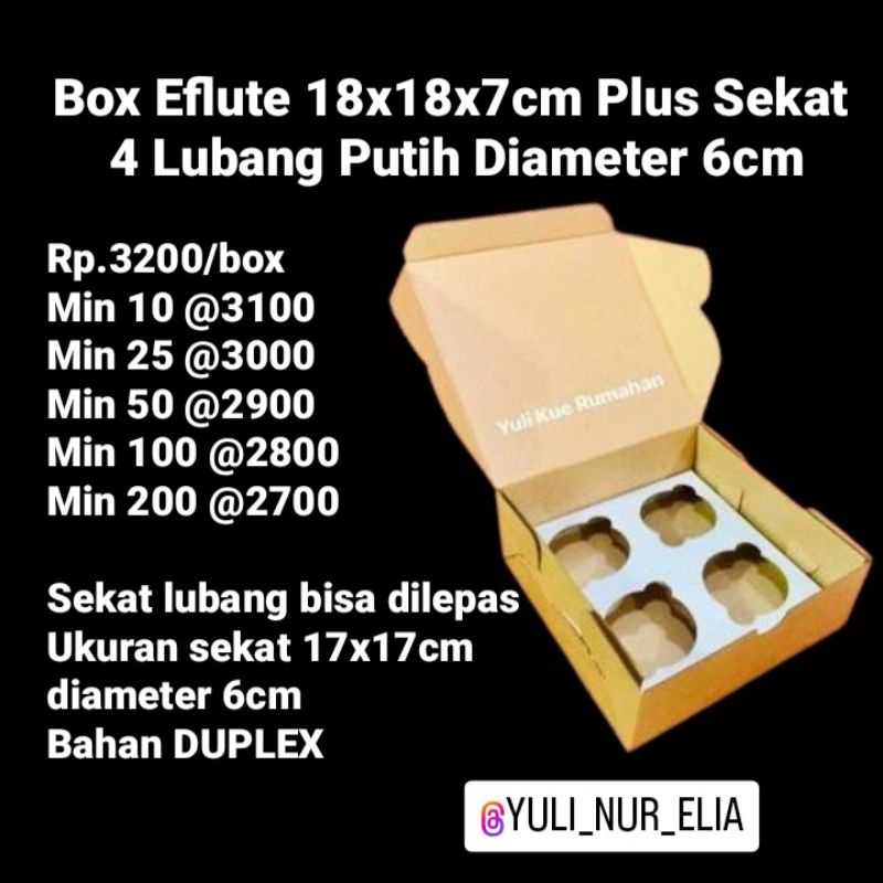

Box Eflute 18x18x7cm + Sekat isi 4 lubang 6cm