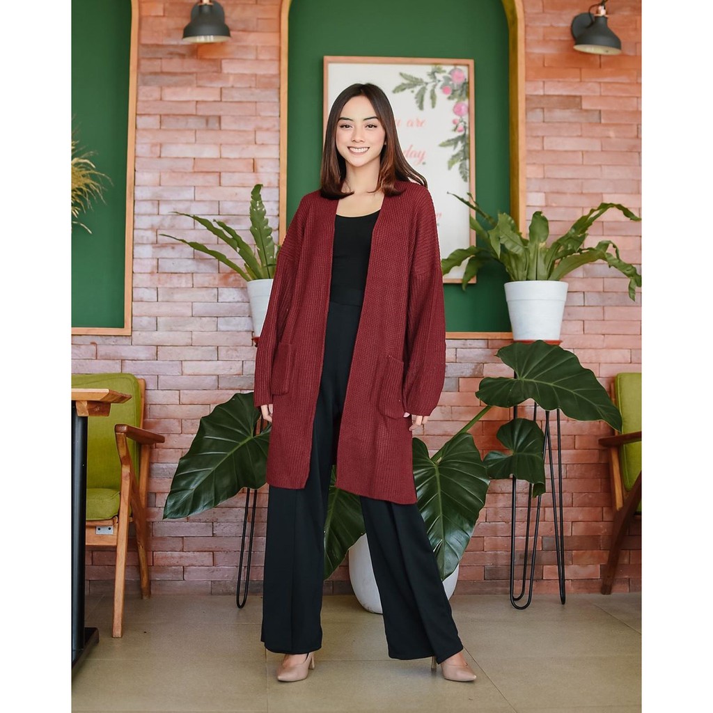 Bae cardigan rajut 3get export super premium panjang LONG KNIT jumbo big size oversize midi loose longgar XL-XXL