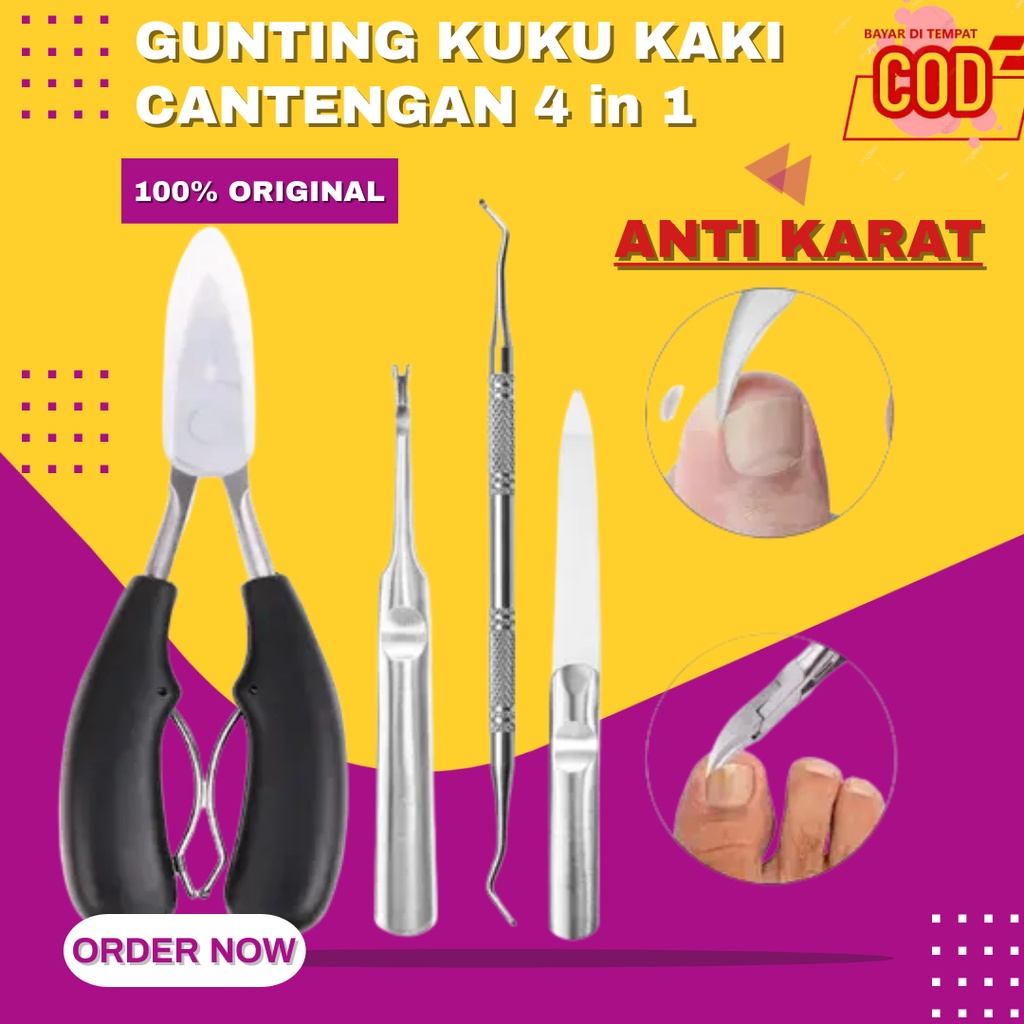 Lengkap Gunting Alat Potong Pemotong Kuku Cantengan Jempol Kaki Miring Tajam 4 in 1