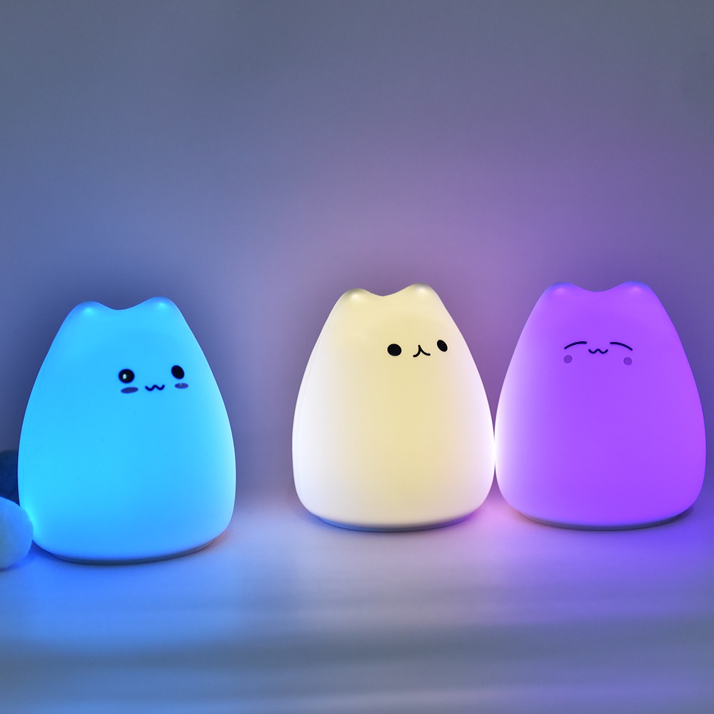 Grab Medan Little Cat Lampu Tidur LED RGB Light Model Cute Cat - LJC-124 - White