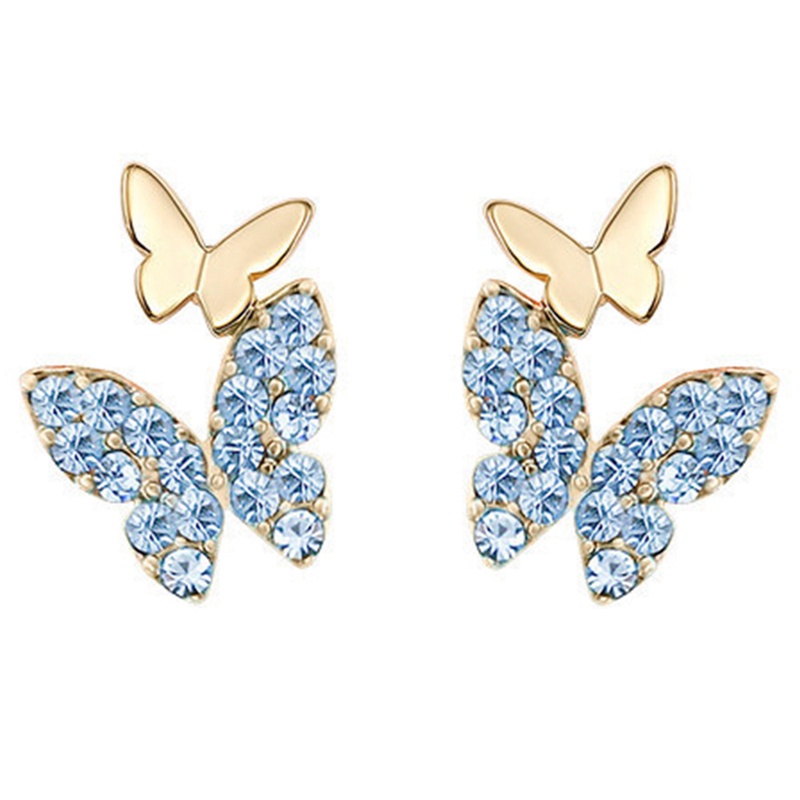 Anting Stud Cubic Zirconia Bentuk Kupu-Kupu Gaya Korea Untuk Wanita