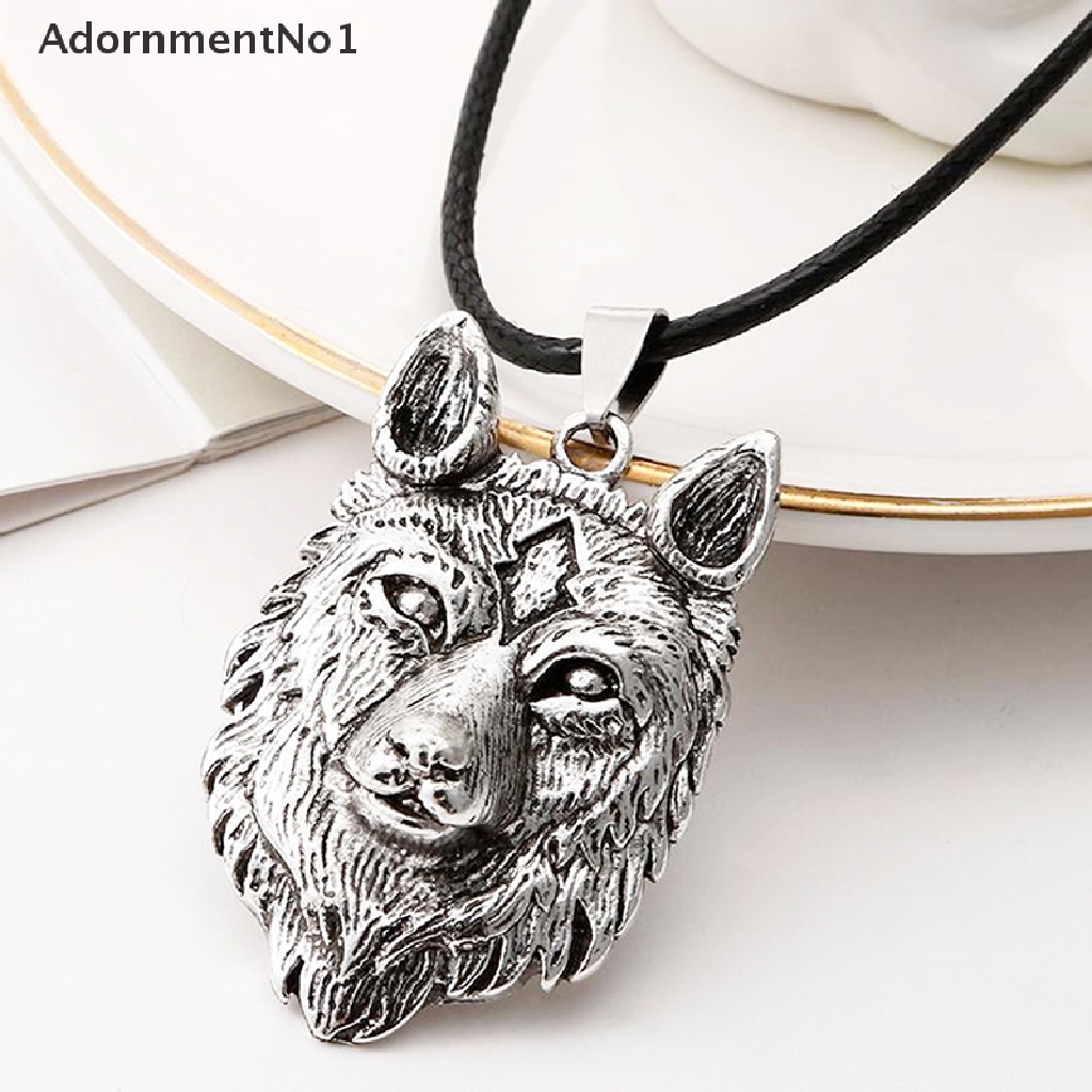 (AdornmentNo1) Kalung Rantai Liontin Kepala Serigala Tibet Warna Silver Untuk Pria