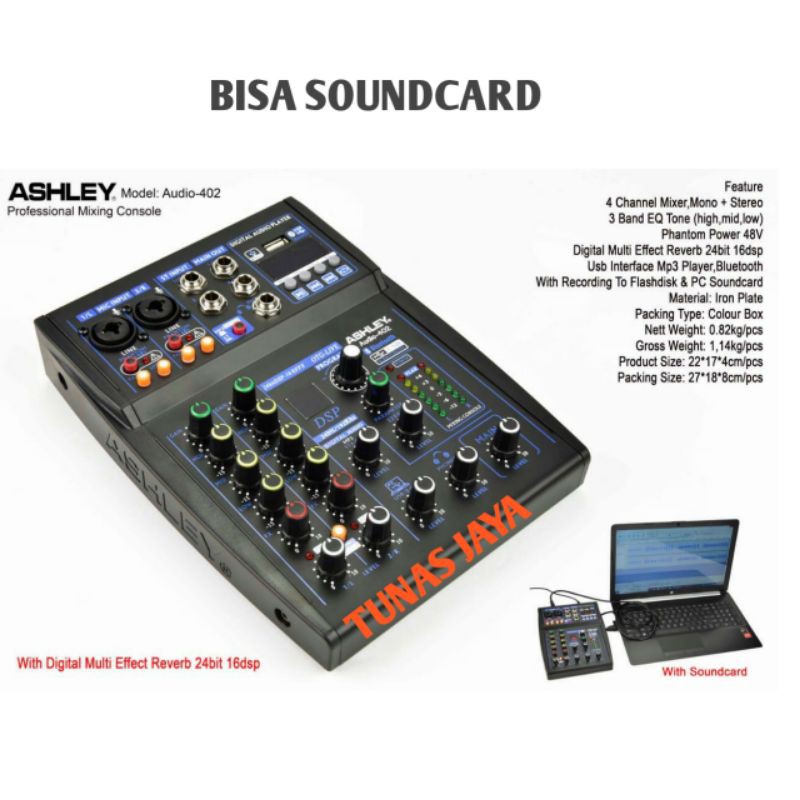 MIXER ASHLEY AUDIO-402 MIXER ASHLEY AUDIO402 MIXER DENGAN SOUNDCARD ASHLEY AUDIO 402 ORIGINAL