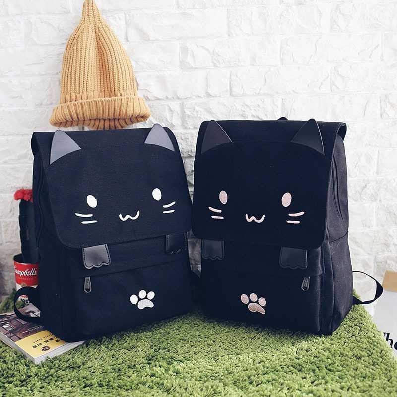 Tas Ransel Wanita Model Cat Cartoon - BB637 - Black White