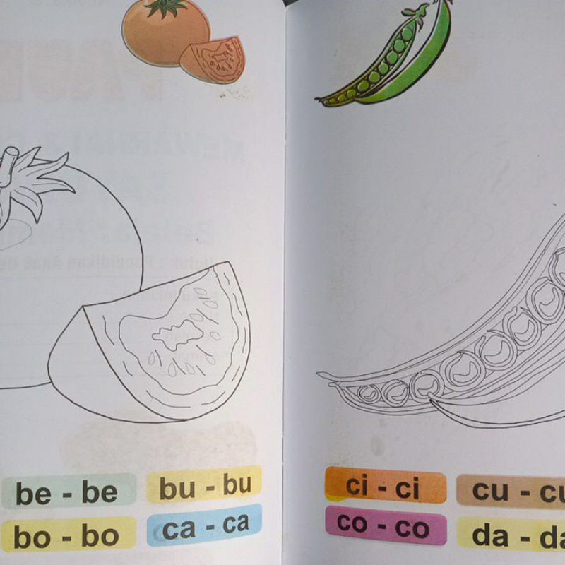 Buku Paud Belajar Membaca dan mewarnai sayuran