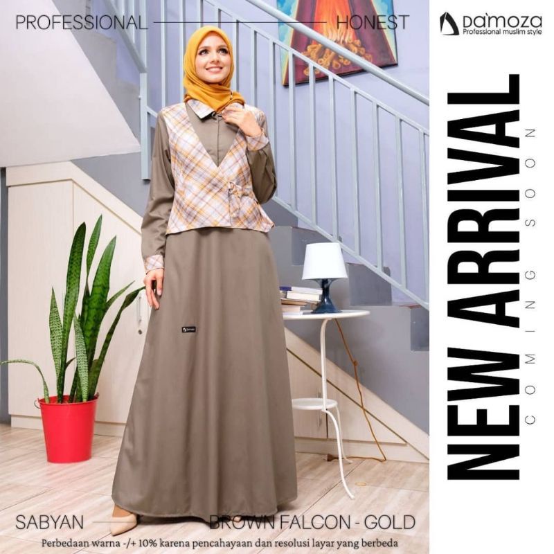 Hamis Premium Sabyan by Damoza|Gamis Polos Kombinasi Motif|Gamis A Line|Dress Syari|Dress Trendy|Dre