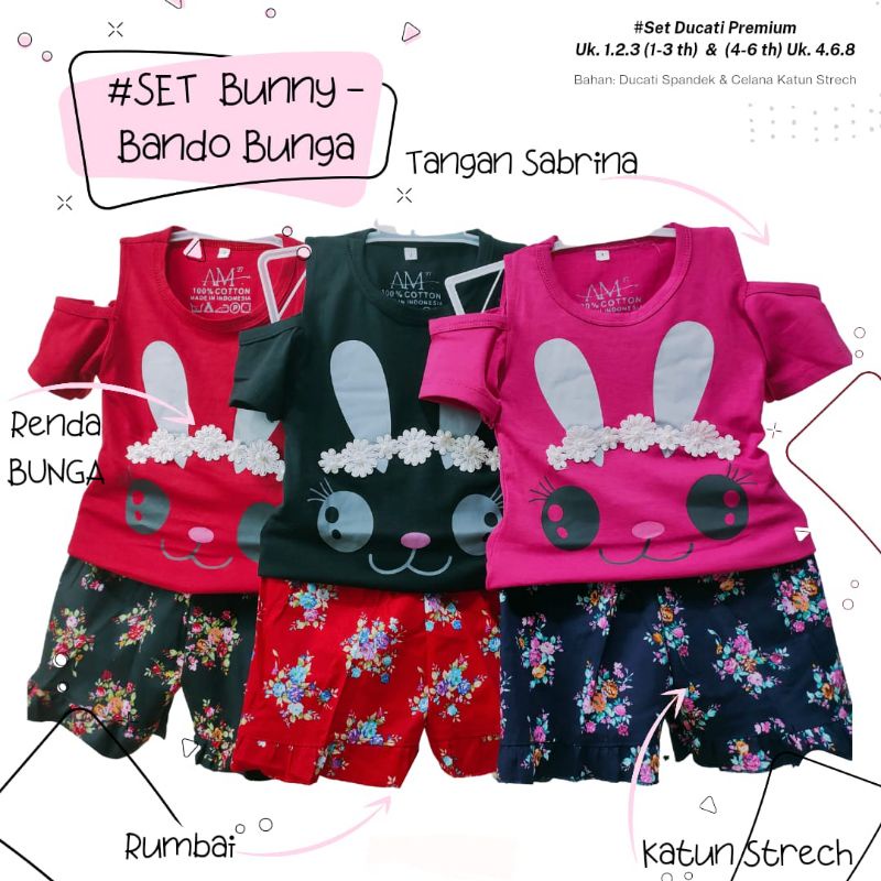 Setelan 3D anak perempuan &quot; Bando bunga &quot; Size 1-5th bahan Ducati Katun Spandek Premium