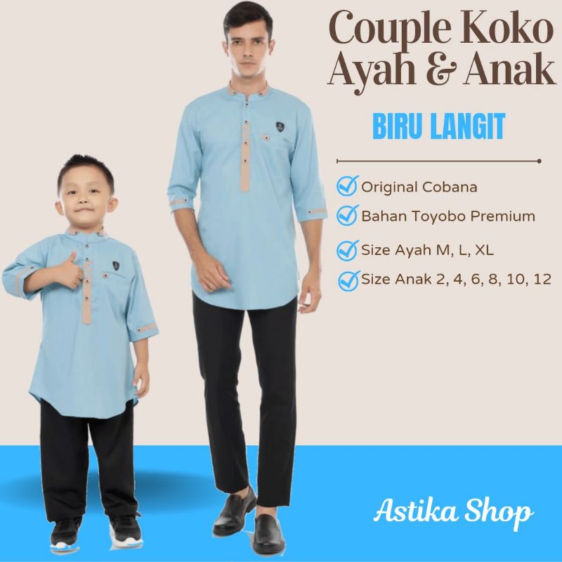 COUPLE KOKO KURTA ORI COBANA BAHAN TOYOBO PREMIUM WARNA BIRU LANGIT