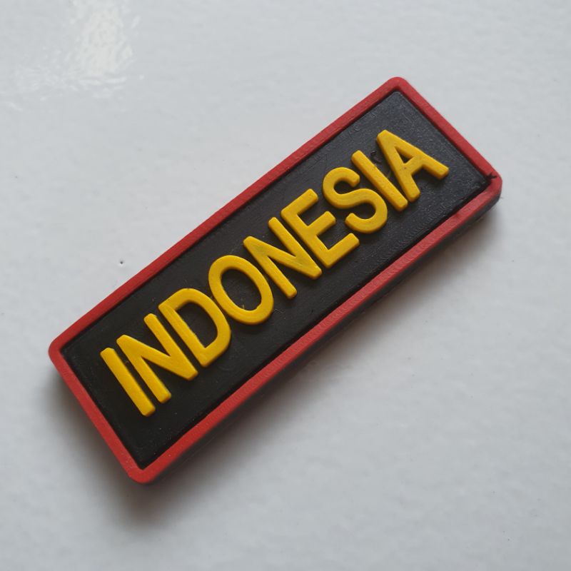 PATCH RUBBER LOGO TULISAN INDONESIA KECIL 6x2 KUNING/TEMPELAN EMBLEM KARET VELCRO