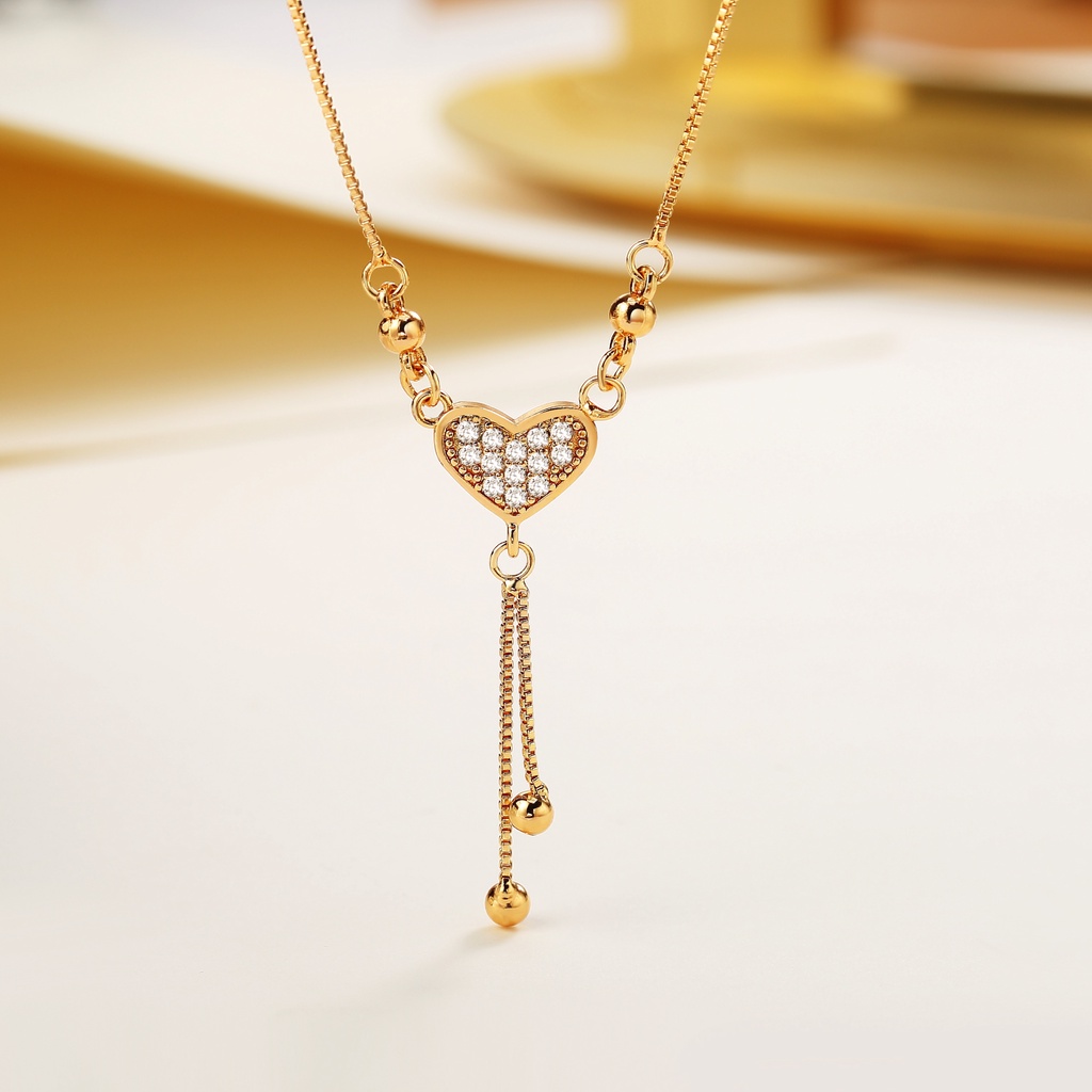 Y311【Pengiriman di tempat】Kalung Wanita Gold Liontin Love Full Diamond Kalung Hati Emas Titanium Rantai Anti Karat Wanita