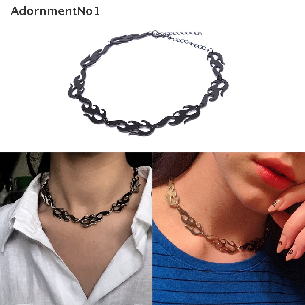 (AdornmentNo1) Kalung Choker Rantai Gaya Punk Hip Hop Motif Api Bahan Metal Untuk Perhiasan Pria / Wanita