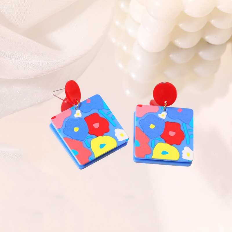 Korea Dongdaemun anting-anting vintage lukisan minyak kontras anting-anting in niche desain akrilik