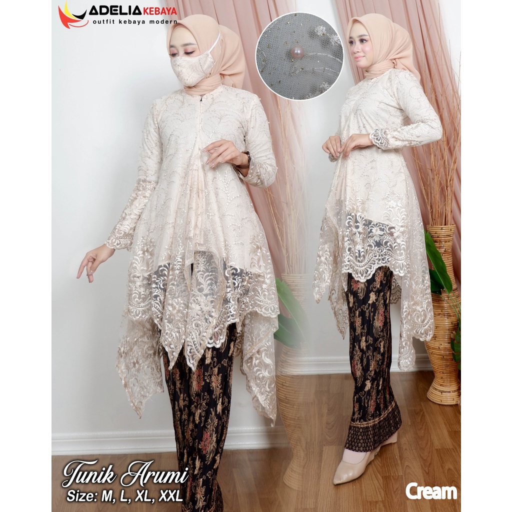 ADE> TUNIK KEBAYA MODERN / BAJU KEBAYA ARUMI / KEBAYA RESLETING DEPAN / BUSUI FRIENDLY CRA SANGHAI-CREAM