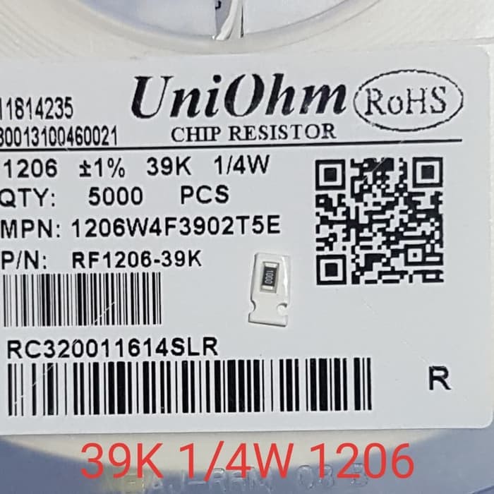 Resistor 39K 1% 1/4W 1206 SMD Taiwan