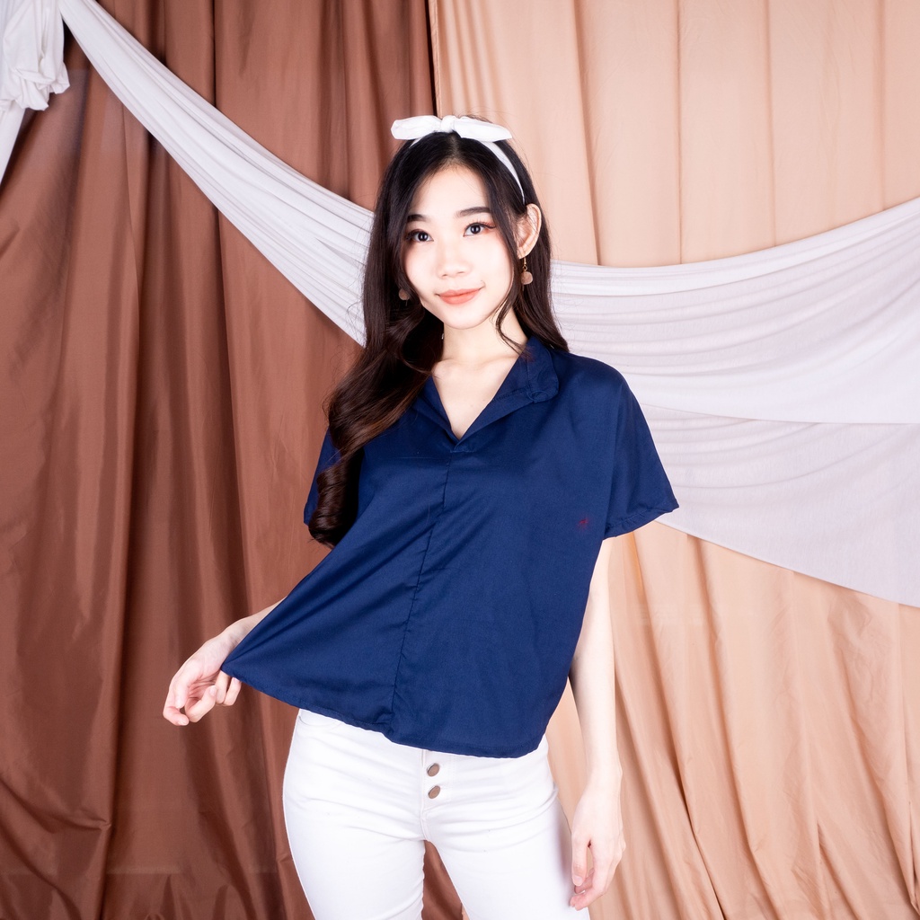 Safro Batwing Top | Atasan Kemeja Wanita Fahion Muslim-NAVY