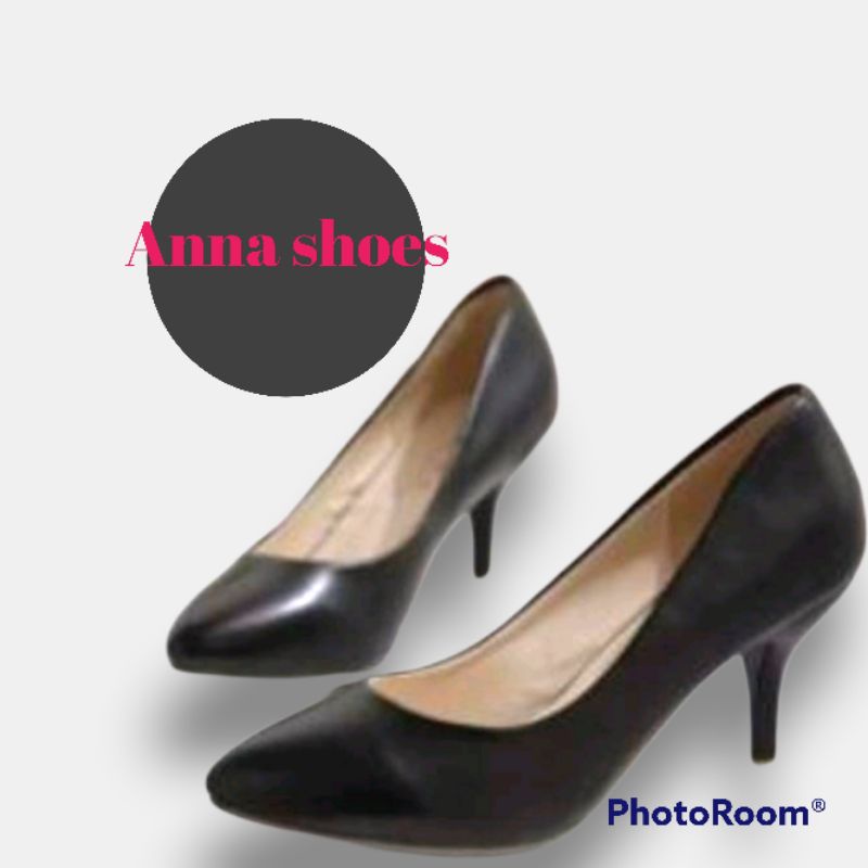 Anna Shoes High heels wanita glosy hitam