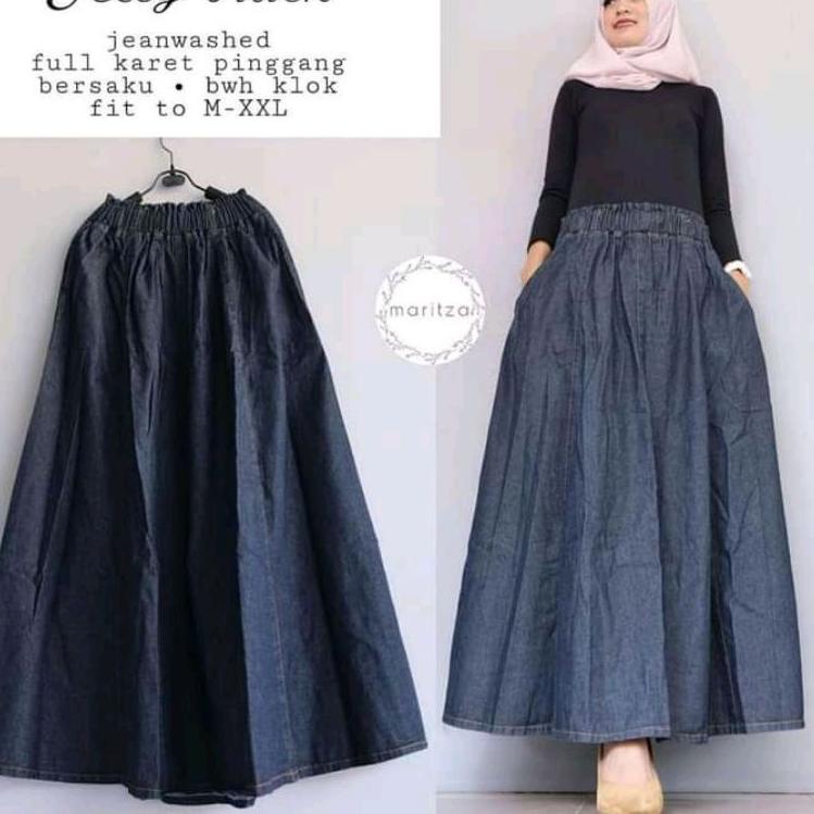 Paling Disukai.. Bisa Cod Rok Jeans Denim Panjang jumbo Wanita Terbaru 2022 / Rok Pecah panjang jins