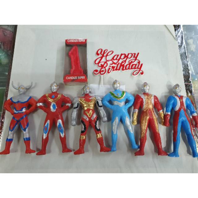 

1 set ultraman (6)(10cm)+(lilin angka+HbD)hiasan ulang tahun Rp.32000