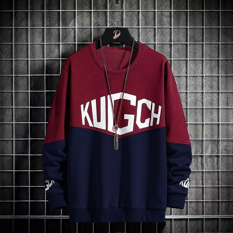 Sweater crewneck KUGCH kombinasi pria/basic kekinian bahan fleece tebal