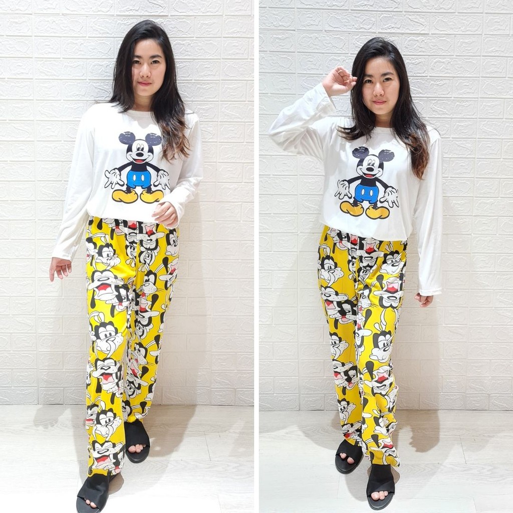 3538 kaos pajamas long mouse yellow one set import big baju tidur