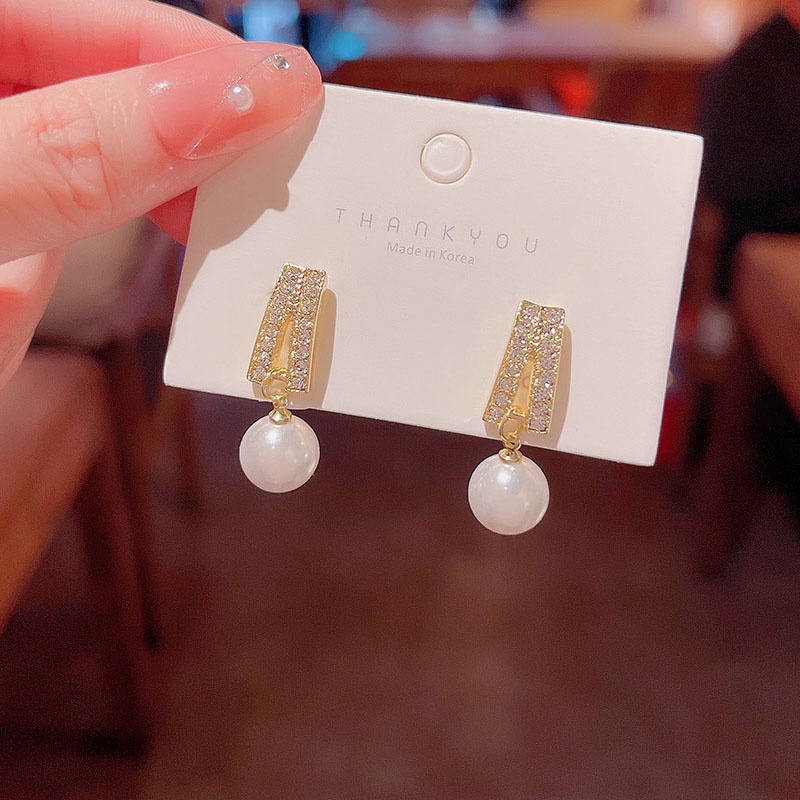 Anting 925 silver needle Aksen Mutiara Berlian