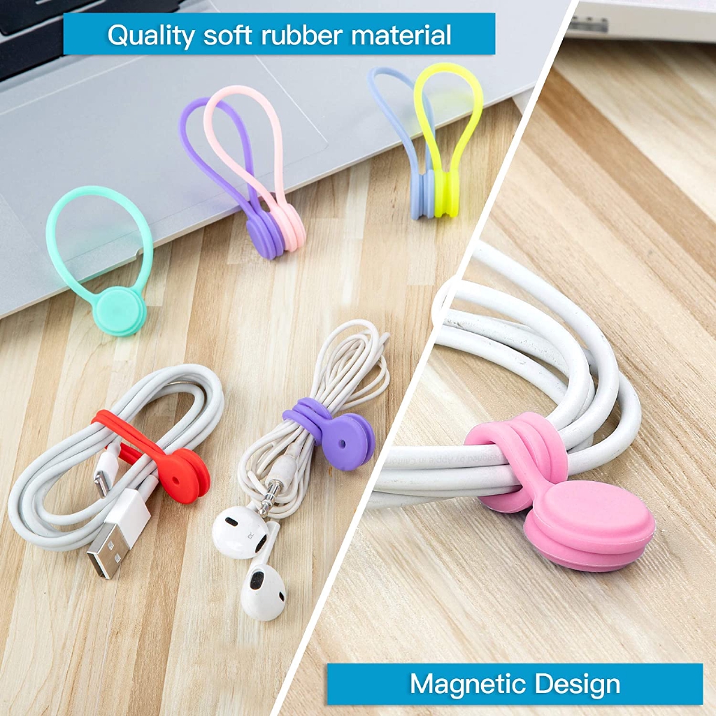 3Pcs Packs Silicone Magnetic Cable Organizer / Cable Ties / Earbud Cord Wrap / Headphone Cord Winder / Cable Manager Keeper Ties Straps /  Earphone Cord Clips / Organize Disordered Cables
