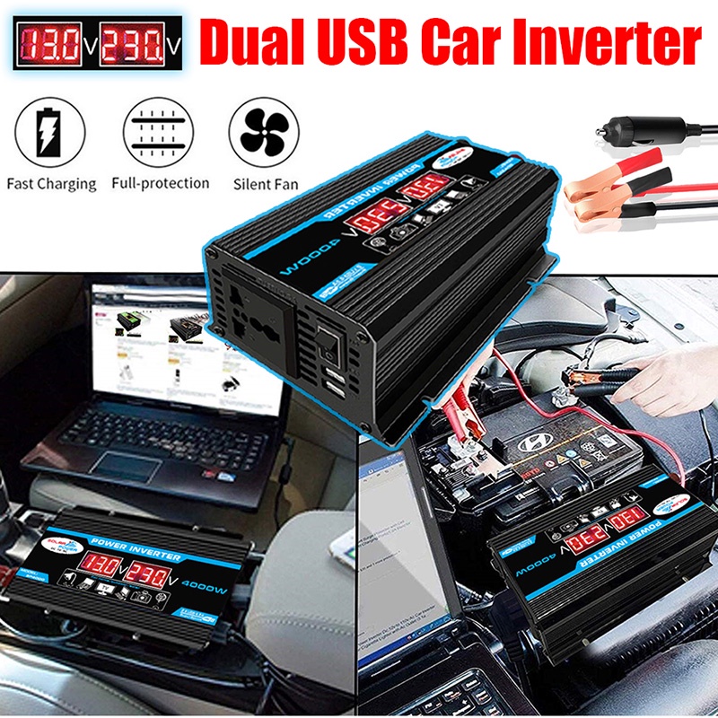 Taffware Car Power Inverter Pure Sine Wave DC 12V to AC220V 4000W -  Black