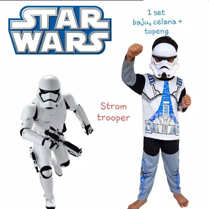 KOSTUM BAJU ANAK STAR WARS STROOM TROOPER PUTIH TERBARU TERLARIS GRATIS TOPENG