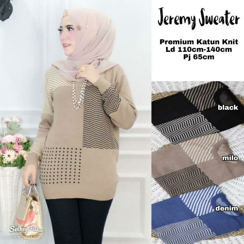 RATI - Atasan Rajut Wanita Muslimah Kekinian Jeremy Sweater by Selkey Hijab Fashion Solo