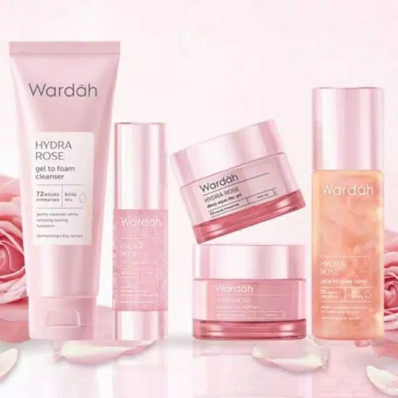 Wardah Hydra Rose Series Dewy Aqua Day Gel 17ml / 40ml | Moisture Rich Night Gel 17ml / 40ml | Micro Gel Serum 30ml | Petal Infused Toner 100ml | Gel To Foam Cleanser 100ml