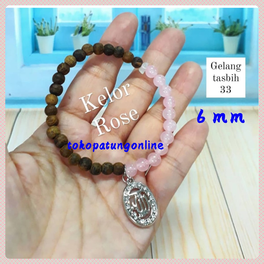 Gelang Batu Tasbih 33 Butir Batu Kelor Rose