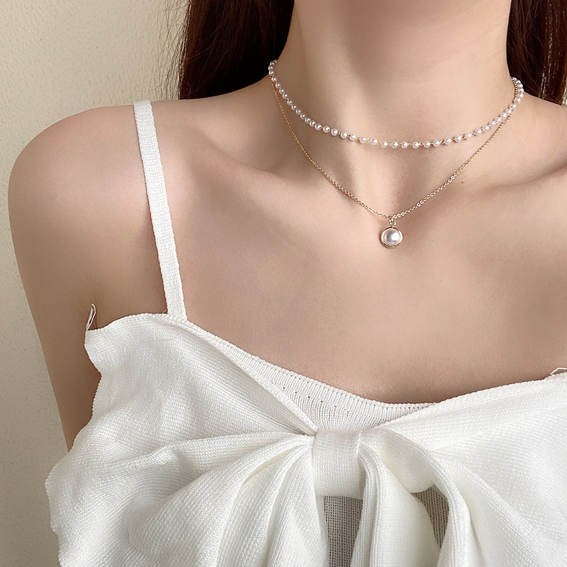 Kalung Choker Double Layer Bentuk Kupu-Kupu Aksen Mutiara Gaya Korea Untuk Wanita