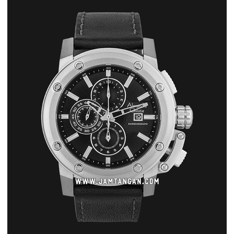 Alexandre Christie AC 6519 MC LSSBA Chronograph Men Black Dial Black Leather Strap