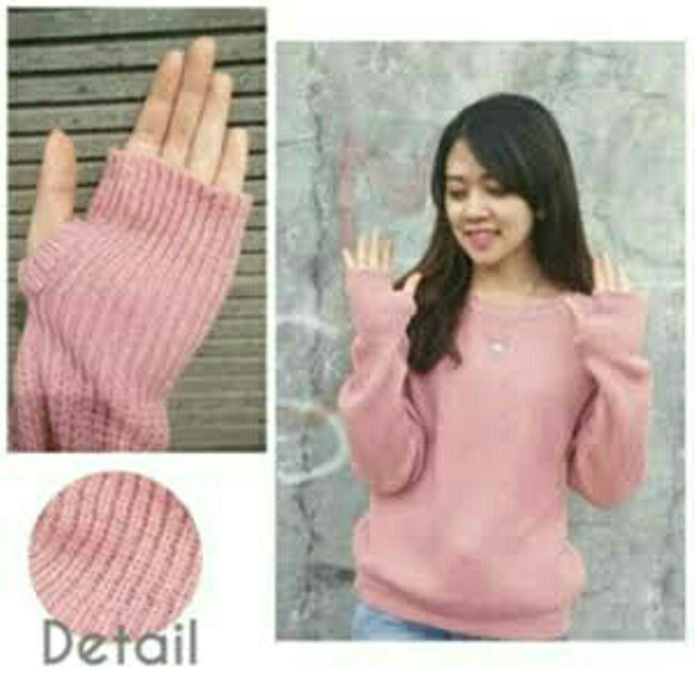 SWEATER RAJUT WANITA ROUNDHAND PINK