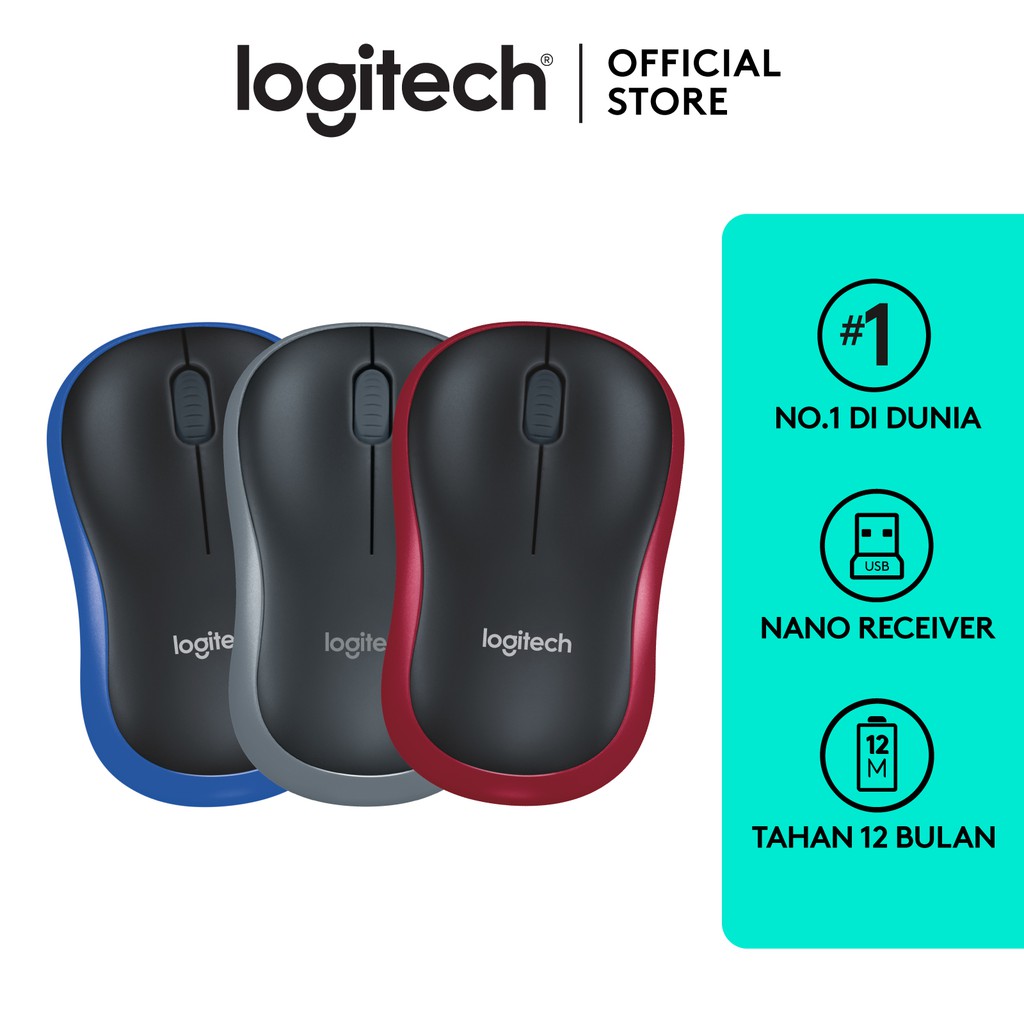 Logitech M185 Mouse Wireless Compact untuk Windows, Mac, ChromeOS