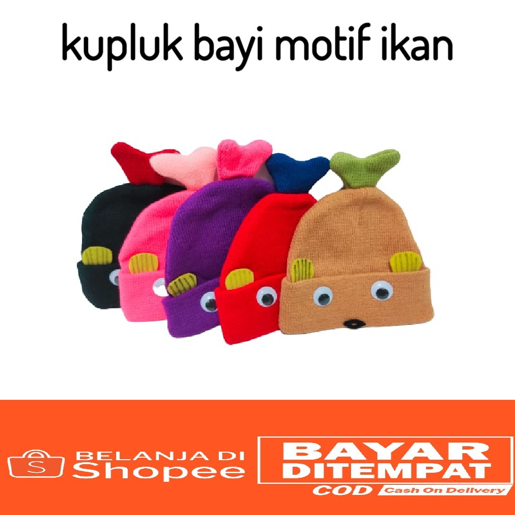 kupluk bayi motif ikan lucu imut baby hat rajut_PURANGSAKATO SHOP