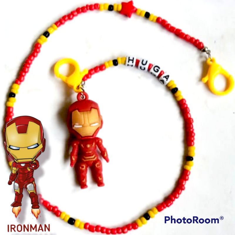 Kalung masker anak tema IRONMAN (ada bandulnya/boneka) / Strap masker anak bisa request nama/warna/motif