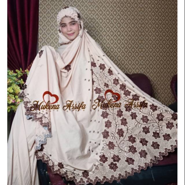 Mukena bordir original asli coklat susu